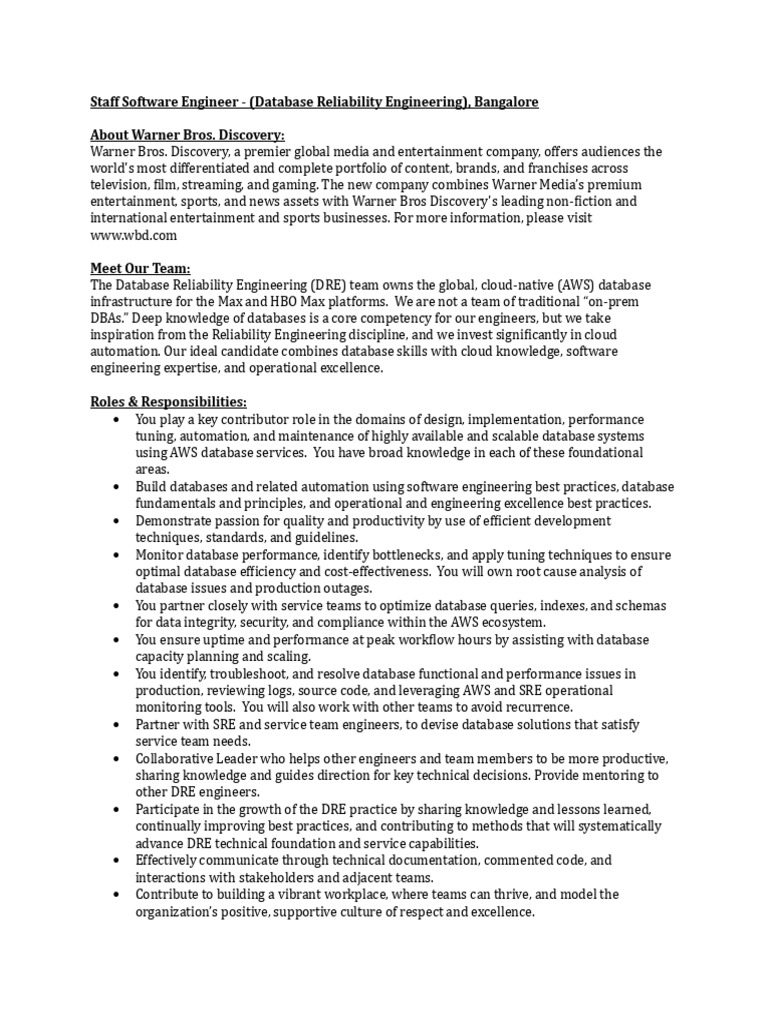 Database Reliability Engineering Role | PDF | Databases | Engineering