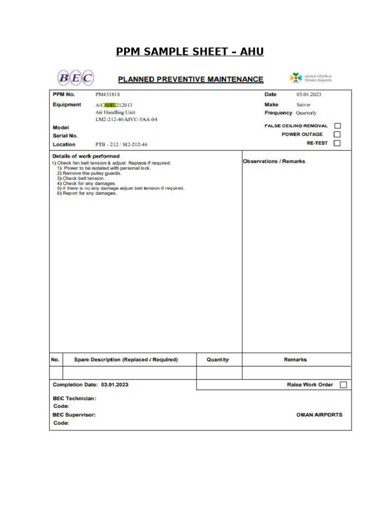 PPM Sample Sheets for Various Units | PDF