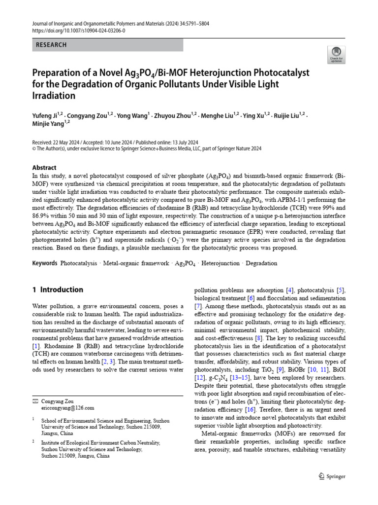 2024 Preparation of A Novel Ag3PO4Bi-MOF Heterojunction Photocatalyst ...