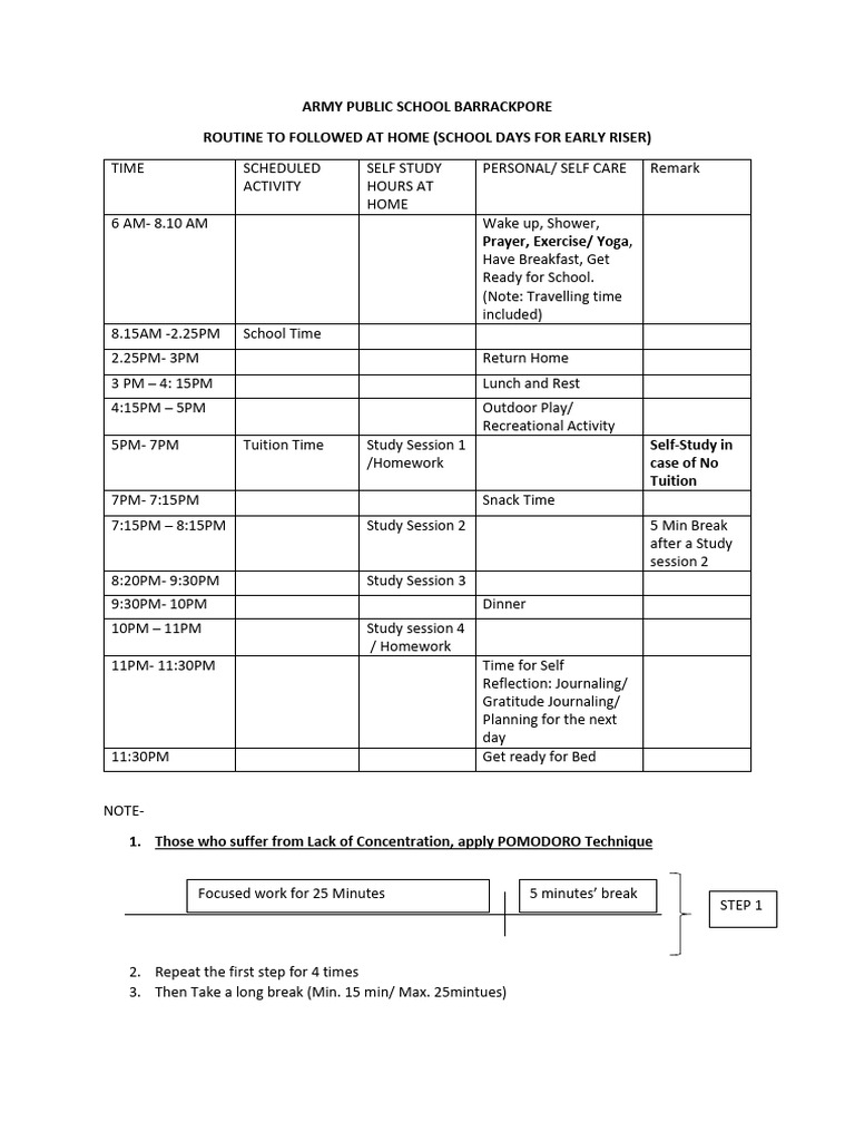 Daily Routine for Army Public School Students | PDF | Eating Behaviors ...