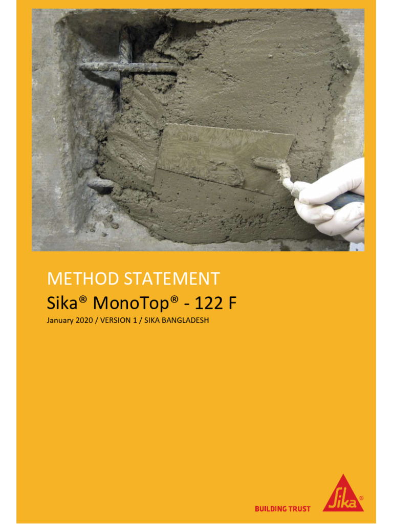 Sika MonoTop-122 F Method Statement | PDF | Concrete | Mortar (Masonry)