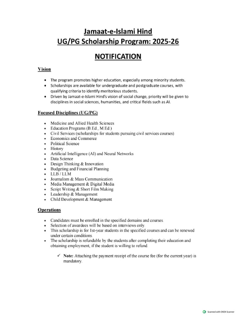 Scholarship Notification - 25th August - 25th Sept 2025 | PDF