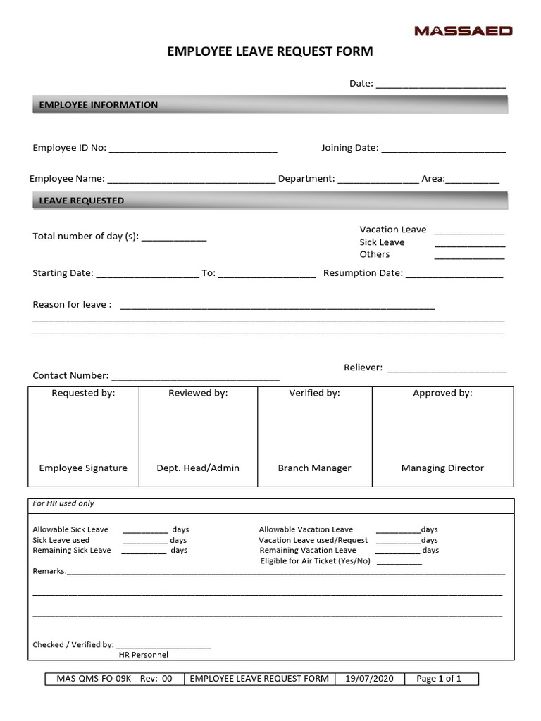 Employee Leave Request Form | PDF