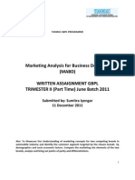 Marketing Analysis For Business Decisions (MABD) Written Assaignment GBPL TRIMESTER II (Part Time) June Batch 2011