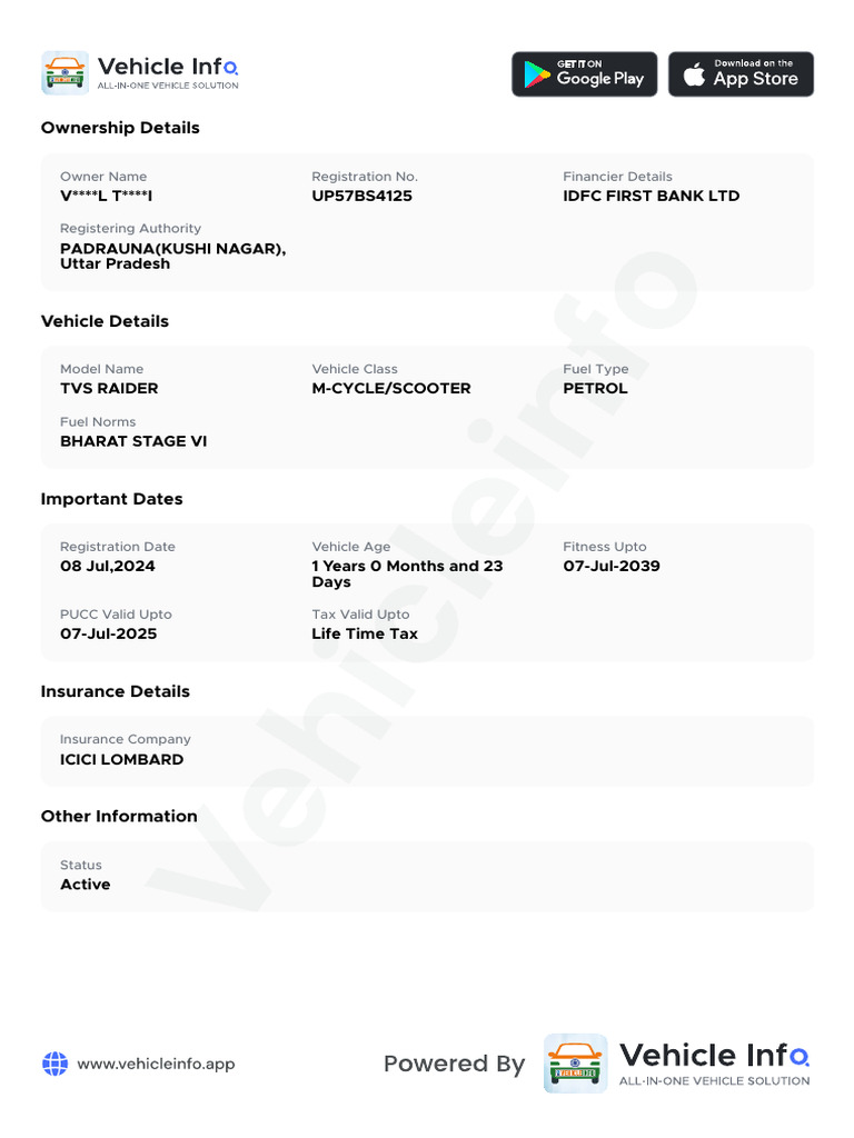 Vehicle Ownership and Status Details | PDF