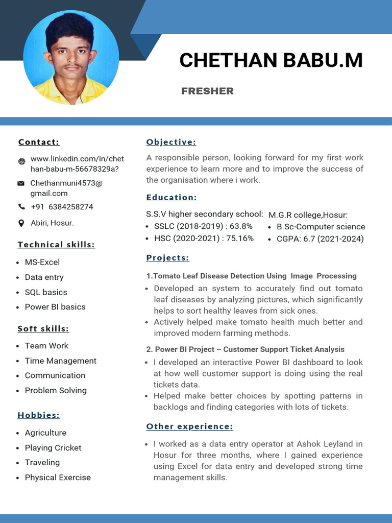 Chethan Babu's Fresh Graduate Profile | PDF