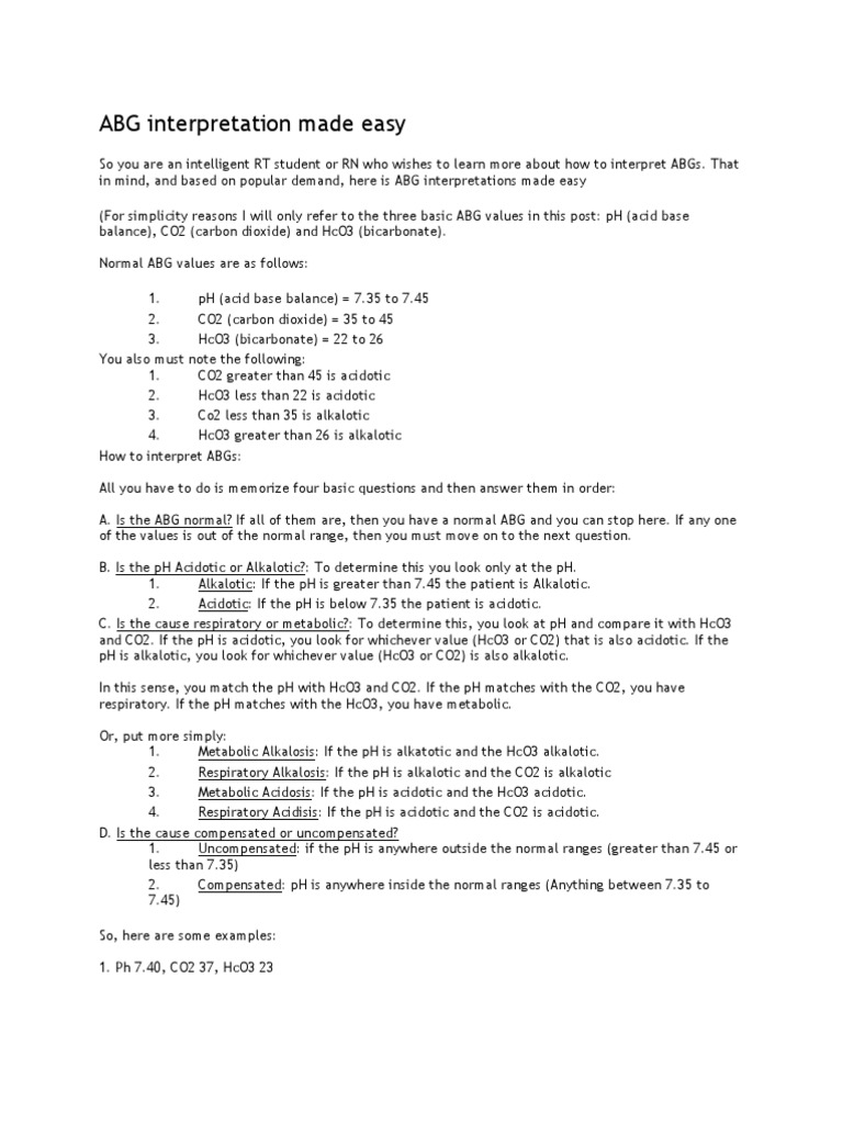 Easy ABG Interpretation Guide | PDF | Physiology | Medical Specialties