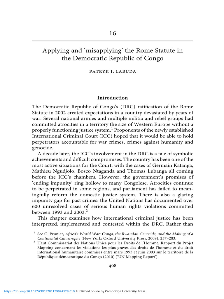 Applying and Misapplying The Rome Statute in The Democratic Republic of ...