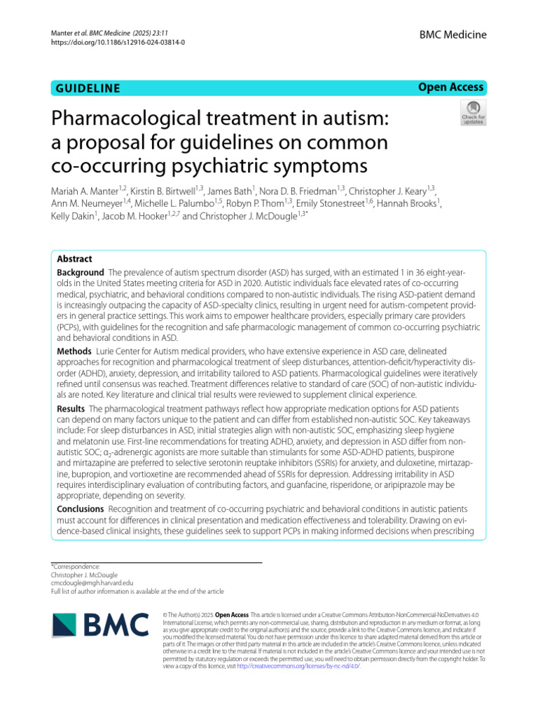 Guidelines for Pharmacological Care in Autism | PDF | Autism ...