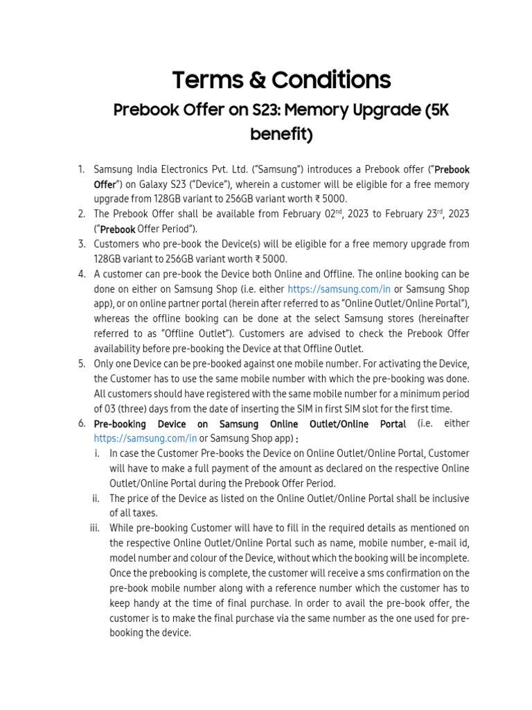 Galaxy S23+ Prebook Offer Details | PDF | Mobile Phones
