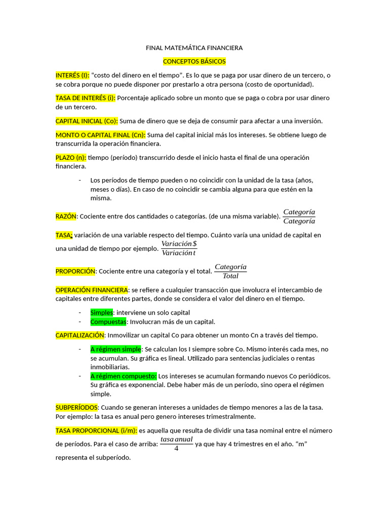 Conceptos Clave en Matemática Financiera | PDF | Interés | Finanzas ...