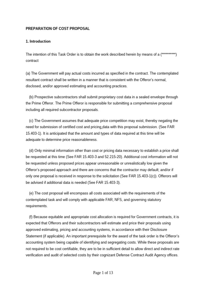 Cost Proposal Preparation Guidelines | PDF | Microsoft Excel | Offer ...