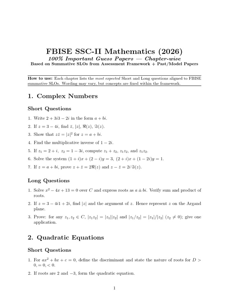 FBISE SSC II Mathematics Most Important | PDF | Circle | Trigonometric ...