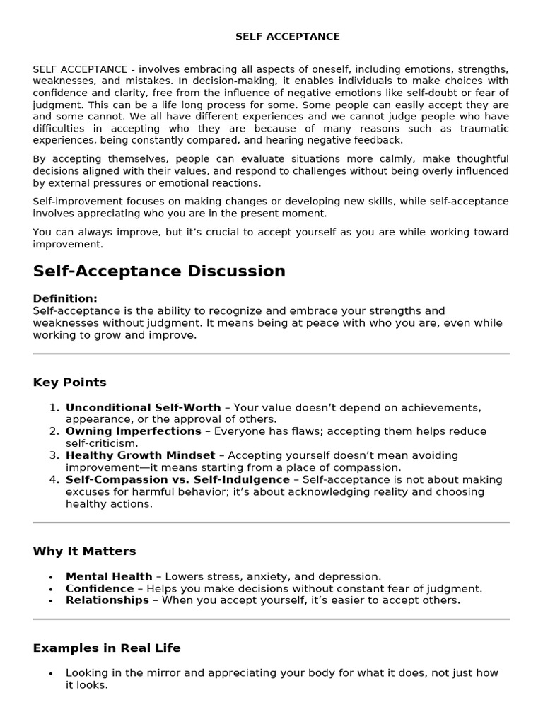 Embracing Self-Acceptance for Growth | PDF | Self Esteem | Emotions