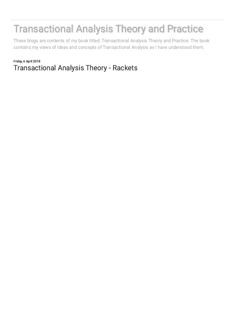 Transactional Analysis Theory and Practice - Transactional Analysis ...