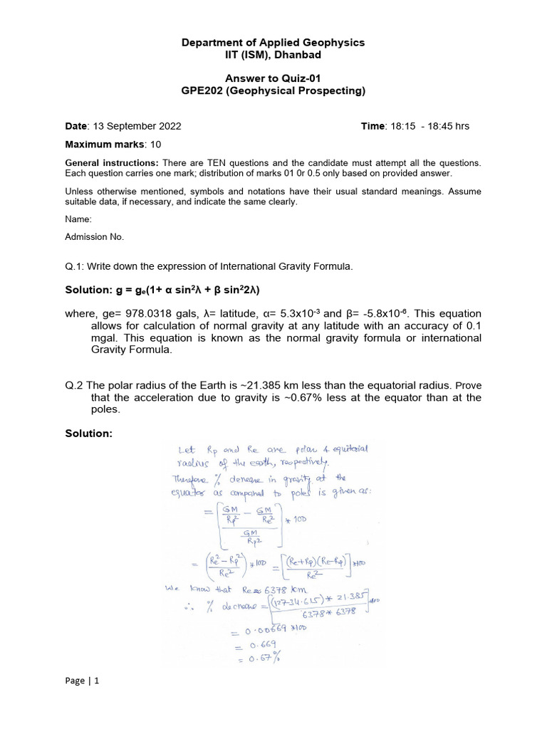 Quiz 1 C | PDF | Geophysics | Geodesy