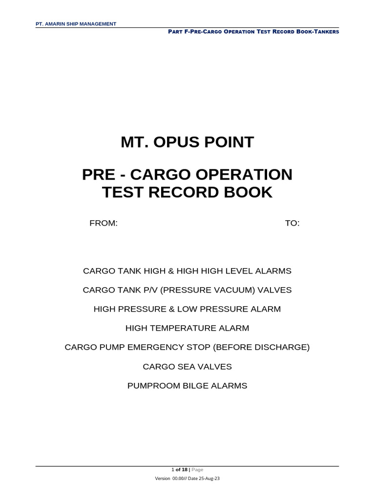 MT. Opus Point Pre-Cargo Test Records | PDF | Valve | Pressure