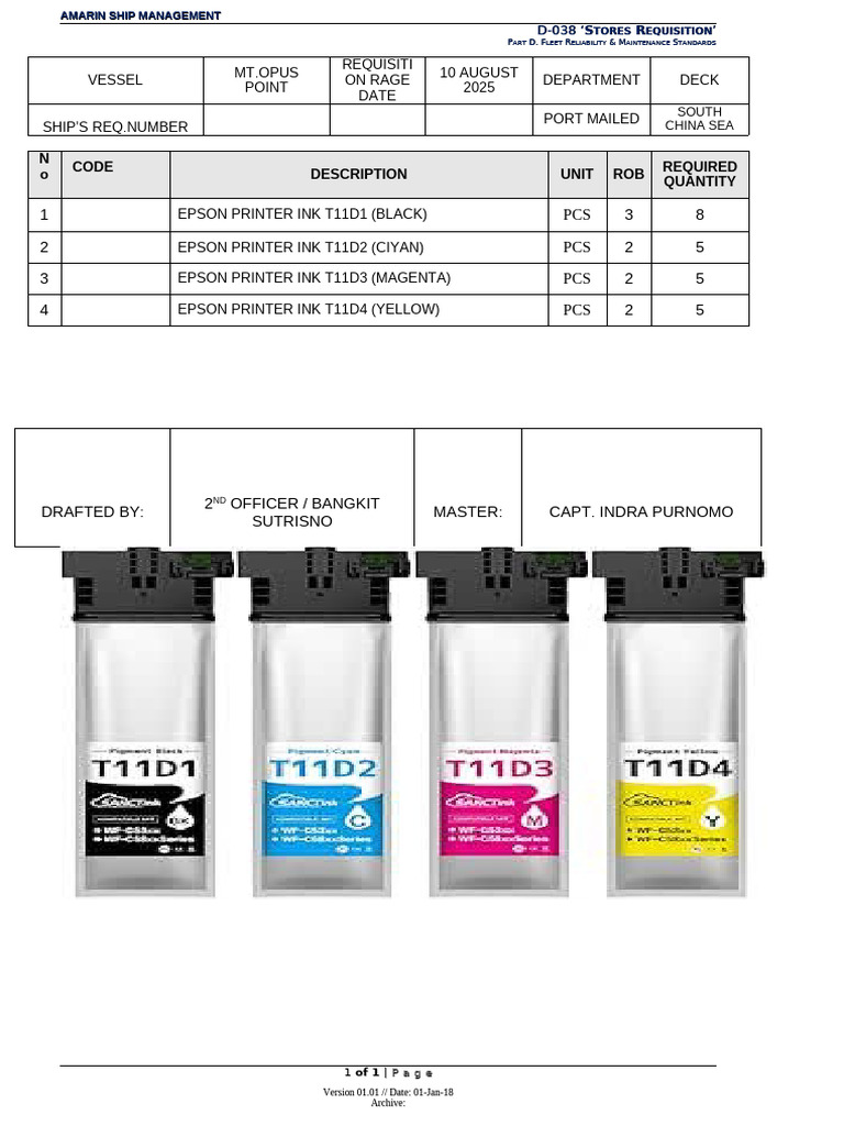 Form D 038-INK SUPPLY UNIT FOR PRINTER EPSON | PDF