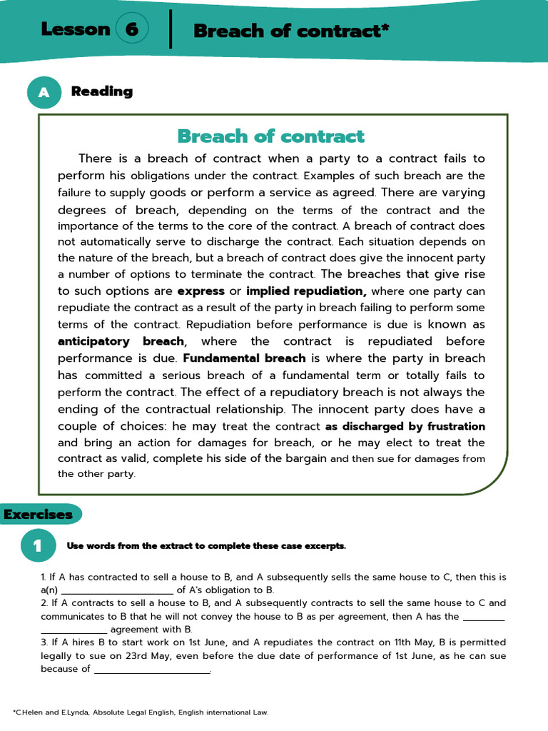 Breach of Contract Explained: Key Concepts | PDF | Breach Of Contract ...