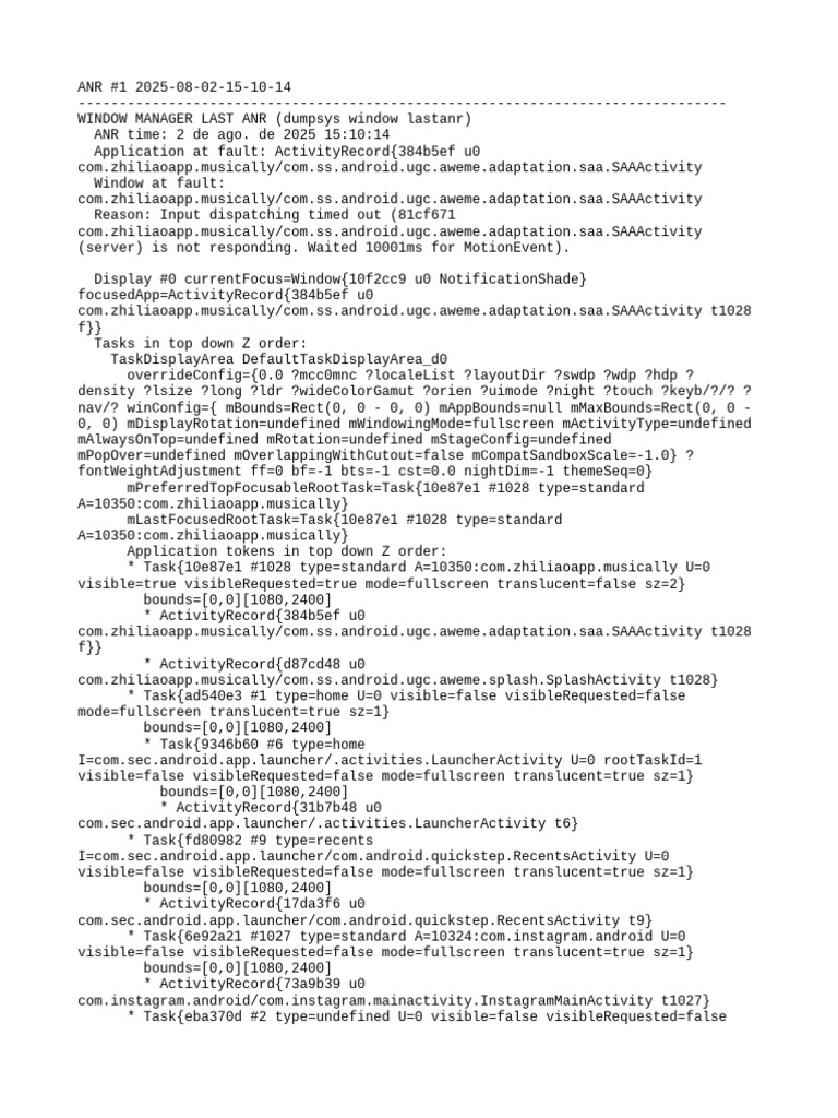 ANR Report for Zhiliao App Activity | PDF | Software | System Software