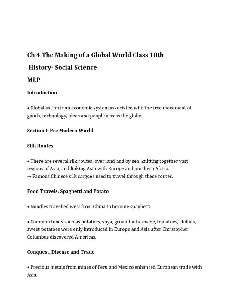 Globalisation in Class 10 History | PDF