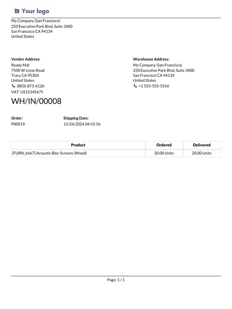 Delivery Slip - Ready Mat - WH - IN - 00008 | PDF