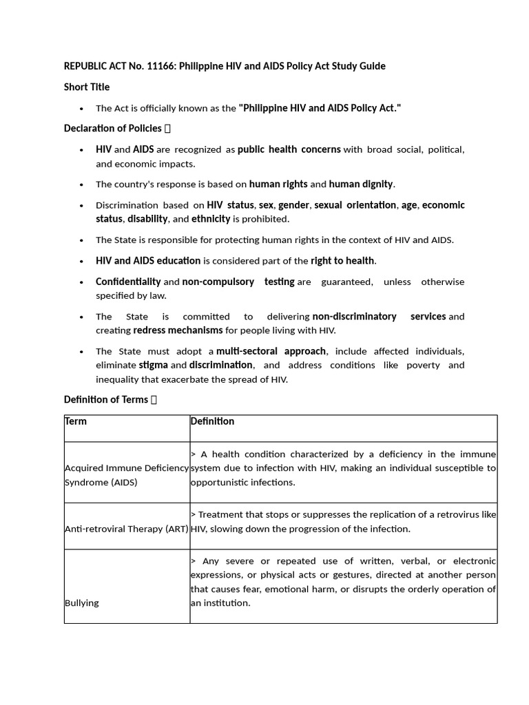REPUBLIC ACT No 11166 summarized | PDF | Safe Sex | Sexually ...