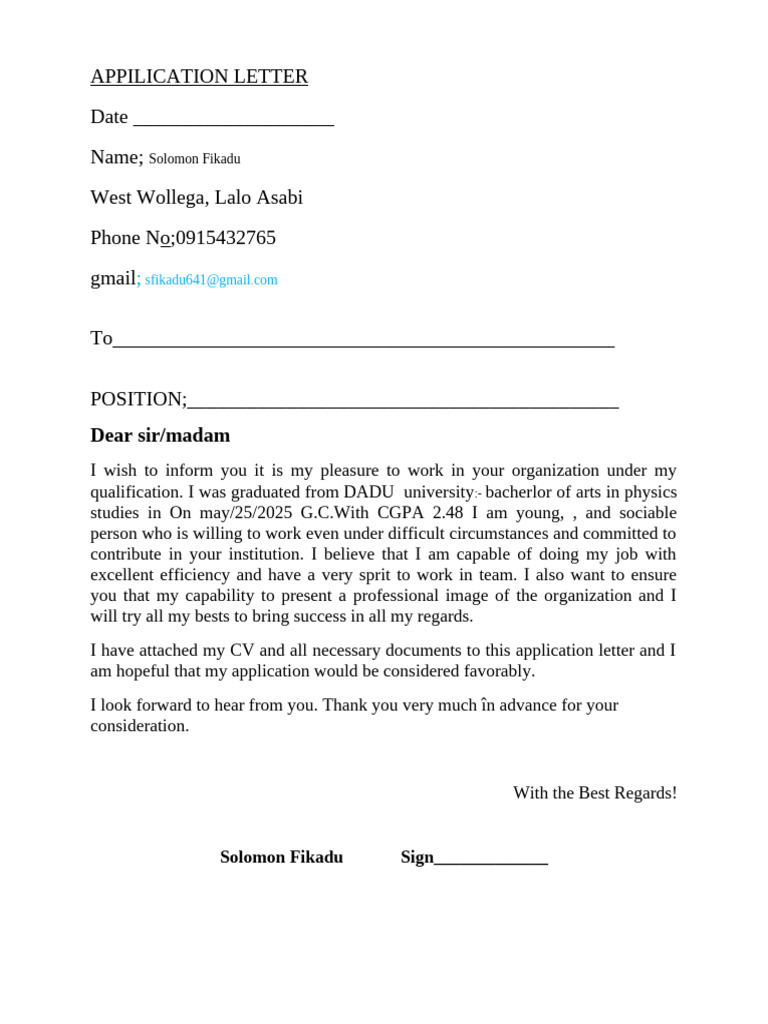 Appilication Letter | PDF