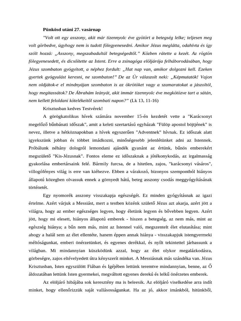 Pünkösd Utáni 27 | PDF