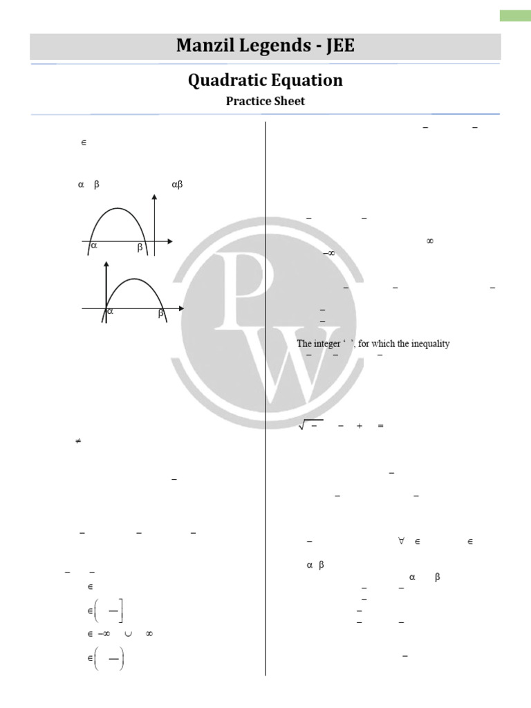 JEE Quadratic Equation Practice Sheet | PDF | Quadratic Equation ...