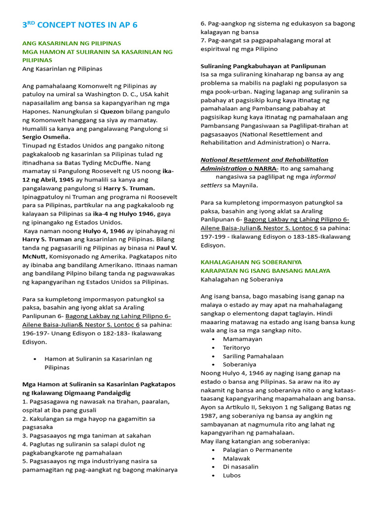 Concept Notes in Ap 6 | PDF