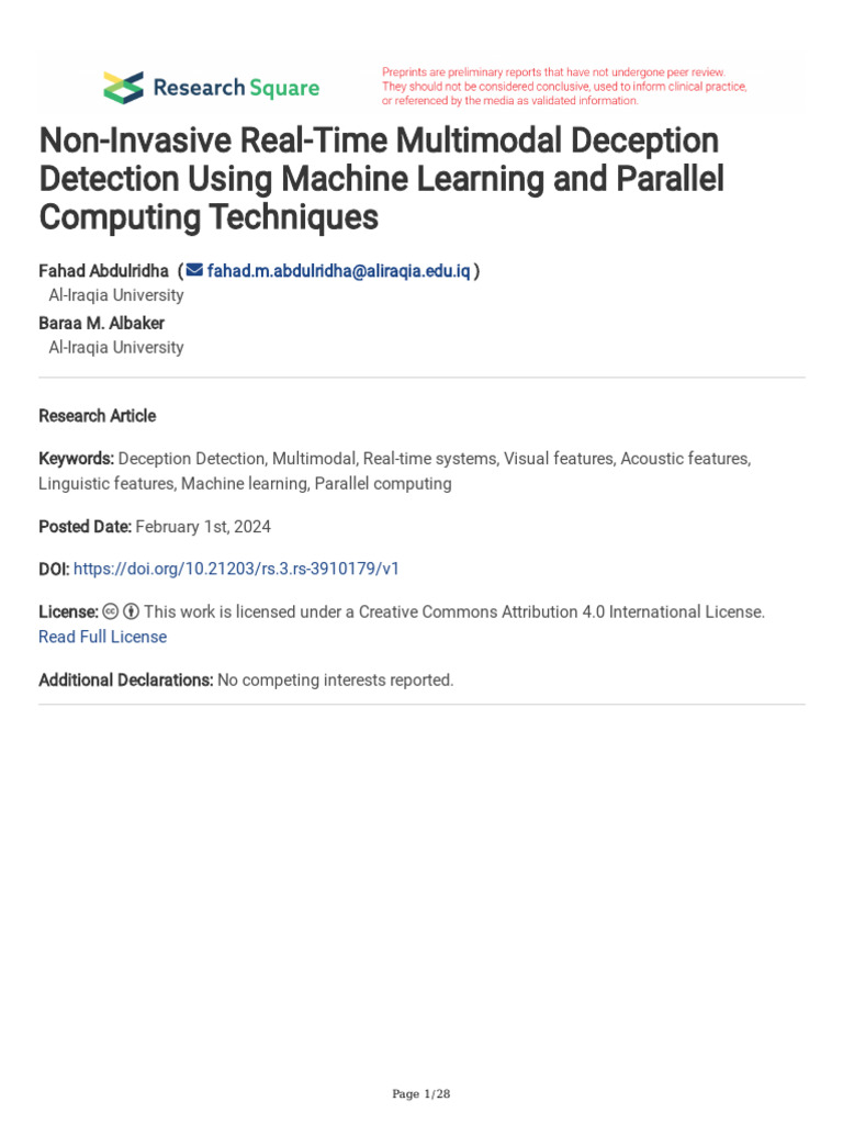 Real-Time Multimodal Deception Detection | PDF | Spectral Density ...