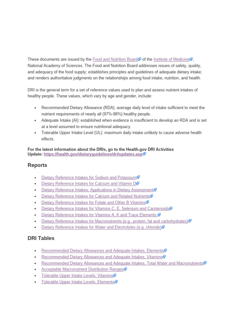 Dietary Reference Intakes Overview | PDF | Nutrients | Vitamin