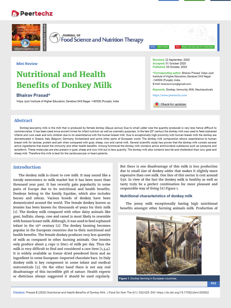 Nutritional and Health Benefits of Donkey Milk-3 | PDF | Milk | Breast Milk