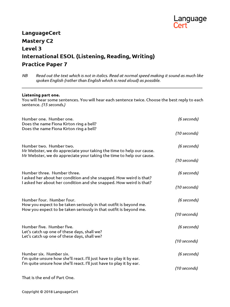 LanguageCert PP7 C2 IESOL Ls | PDF | Underwater Diving | Sleep