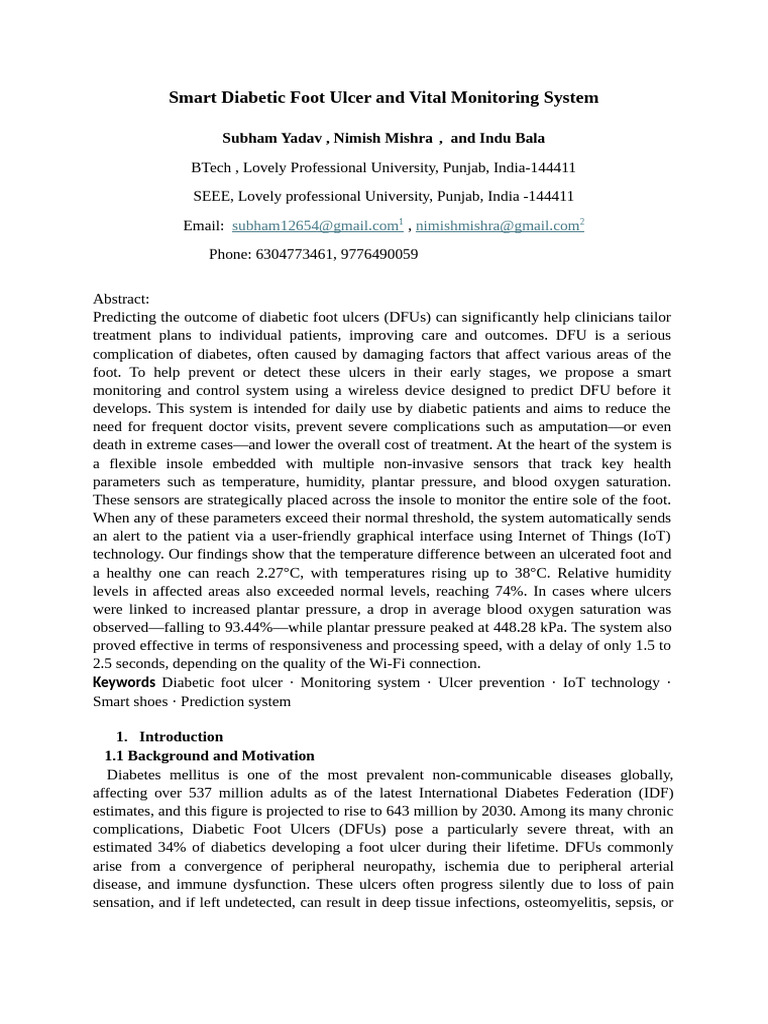 Smart Diabetic Foot Ulcer Monitoring System | PDF | Monitoring ...