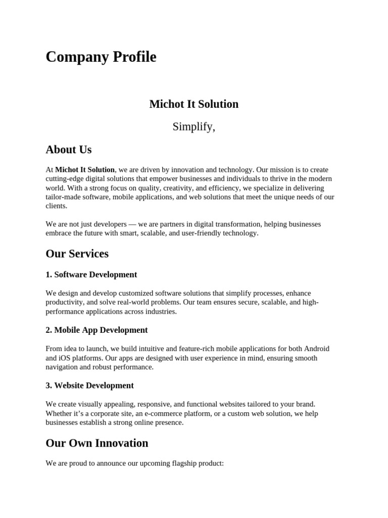 Michot IT Solution Company Profile | PDF