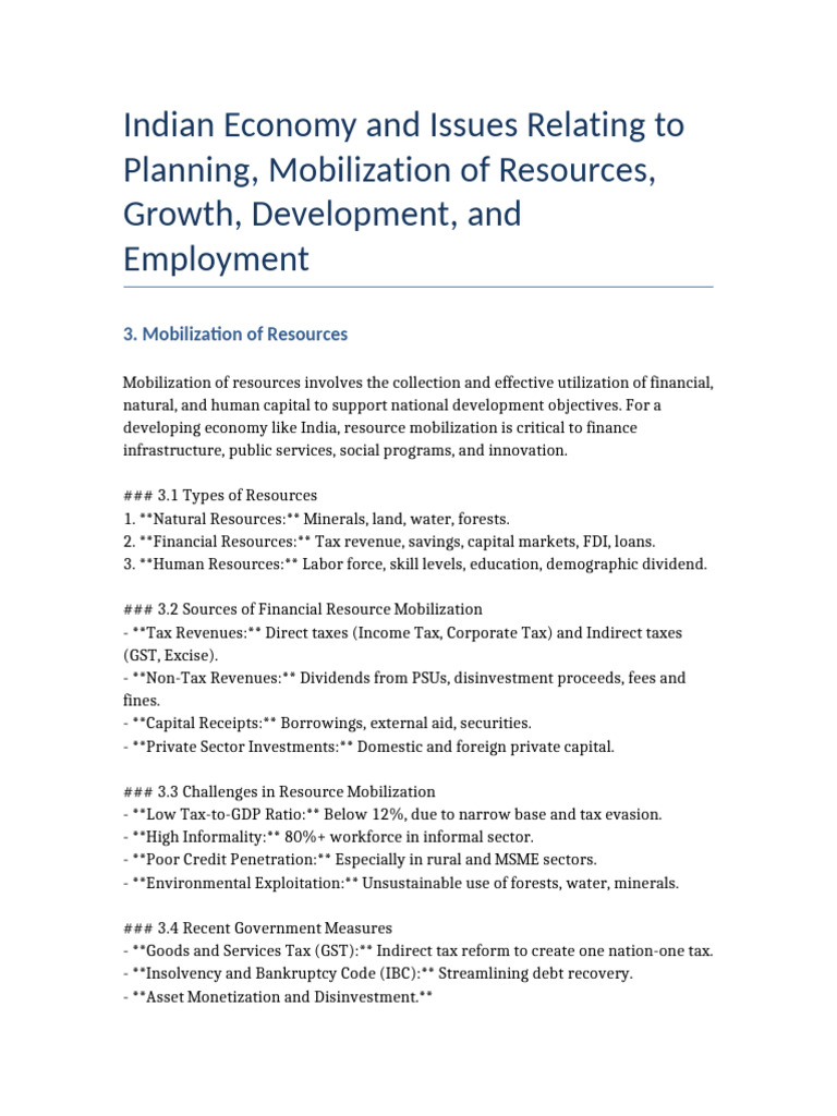 Resource Mobilization in India's Economy | PDF | Economic Growth | Taxes