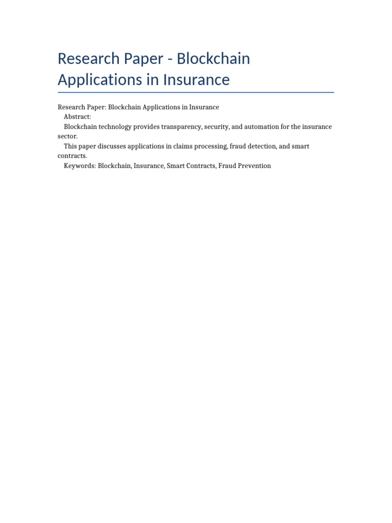Research Paper - Blockchain Applications in Insurance | PDF