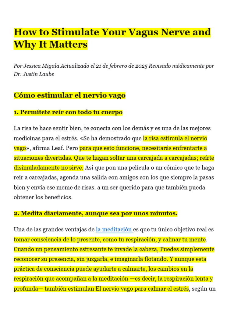 7 Formas de Estimular el Nervio Vago | PDF | Ansiedad | La risa