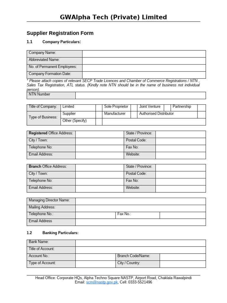 GWAlpha Tech Supplier Registration Form | PDF | Business