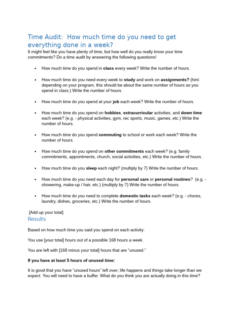 Weekly Time Audit Guide | PDF