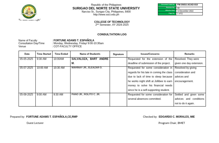 Consultation-Log 2ND Sem 2024-2025 | PDF