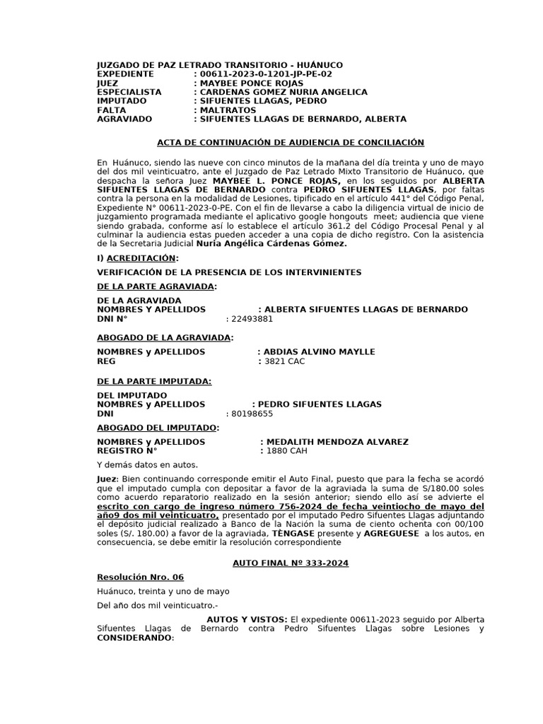 Acuerdo Conciliatorio en Caso de Lesiones | PDF | Justicia | Crimen y ...