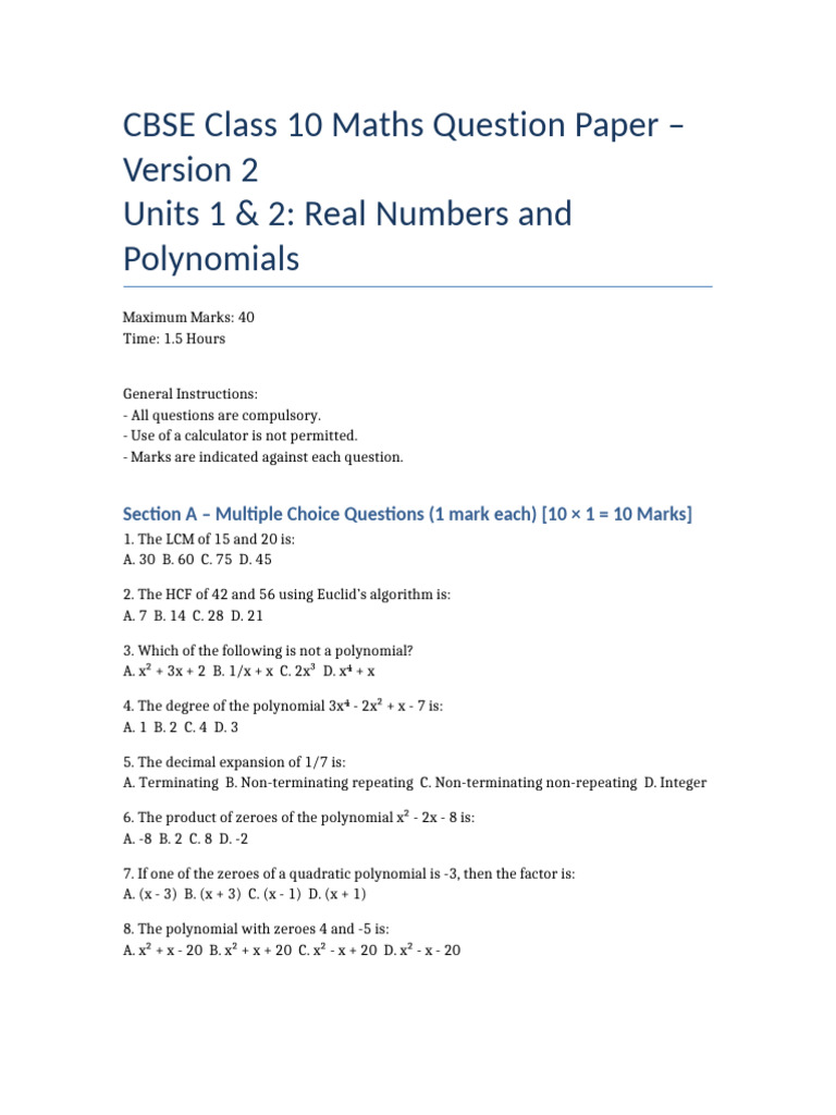 Decimal Division Worksheet for CBSE 10 | PDF | Polynomial | Factorization