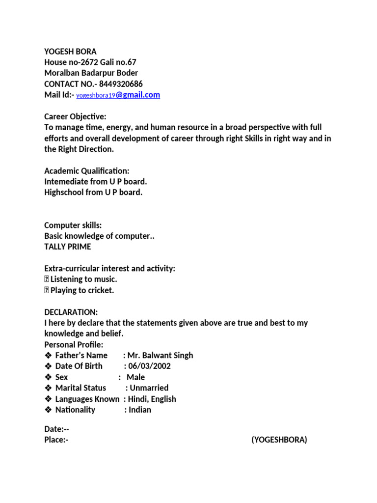 Yogesh Bora's Career Profile | PDF