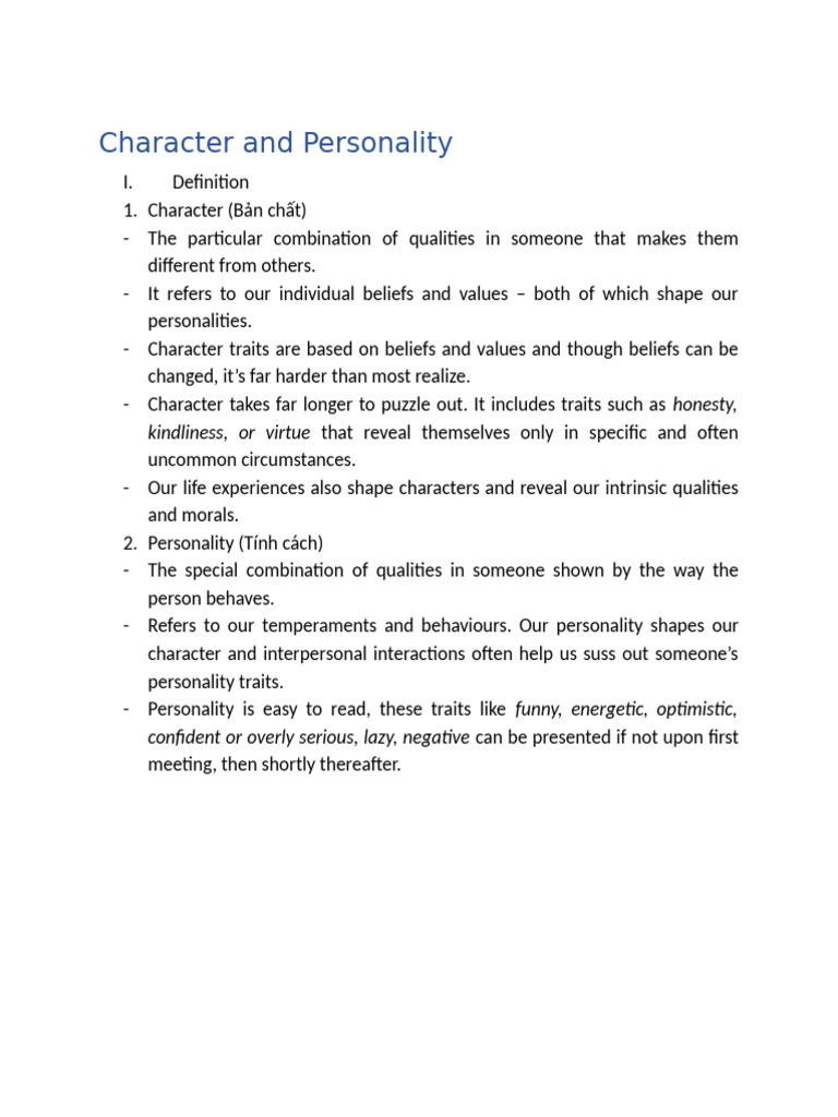 Character and Personality | PDF | Behavior | Liberal Arts Education
