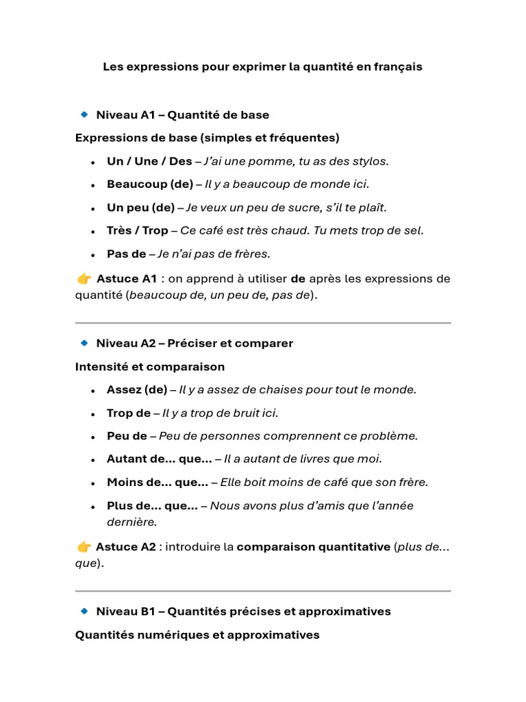 Expressions de quantité en français | PDF