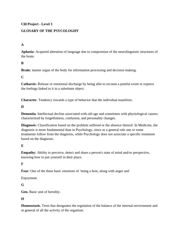 Psychology Glossary for Level 3 | PDF | Phobia | Anxiety