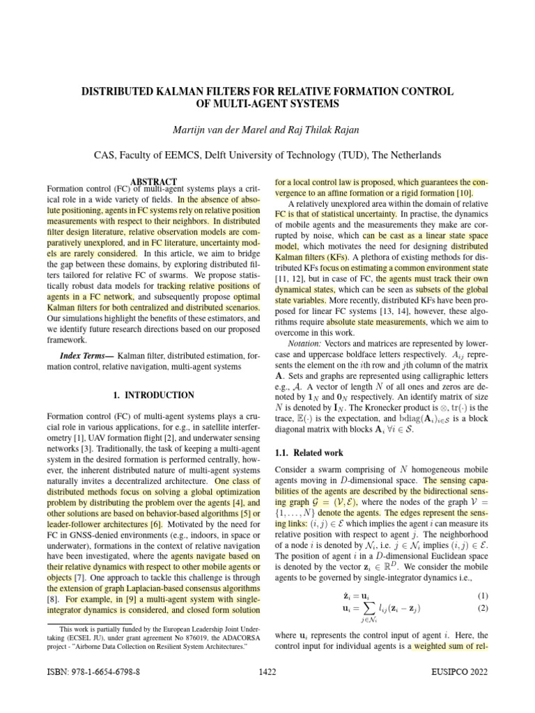 Distributed Kalman Filters for Formation Control | PDF | Kalman Filter ...